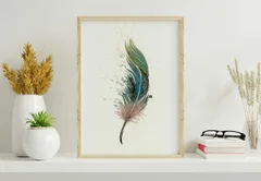 Image of a feather watercolor painting by Shayna Larsen, originals & prints available