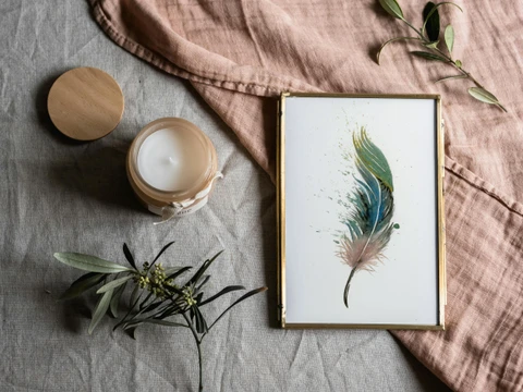 Image of a feather watercolor painting by Shayna Larsen, originals & prints available