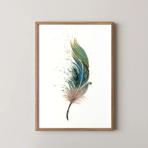Image of a feather watercolor painting by Shayna Larsen, originals & prints available