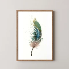Image of a feather watercolor painting by Shayna Larsen, originals & prints available