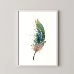 Image of a feather watercolor painting by Shayna Larsen, originals & prints available