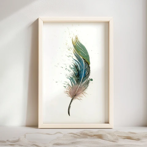 Image of a feather watercolor painting by Shayna Larsen, originals & prints available