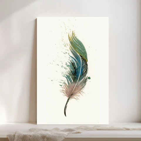 Image of a feather watercolor painting by Shayna Larsen, originals & prints available