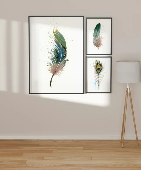 Image of a feather watercolor painting by Shayna Larsen, originals & prints available