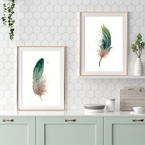 Image of a feather watercolor painting by Shayna Larsen, originals & prints available