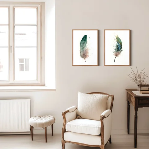 Image of a feather watercolor painting by Shayna Larsen, originals & prints available