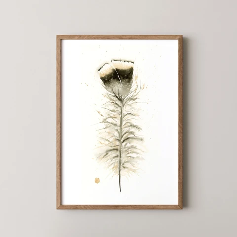 Image of a feather watercolor painting by Shayna Larsen, originals & prints available