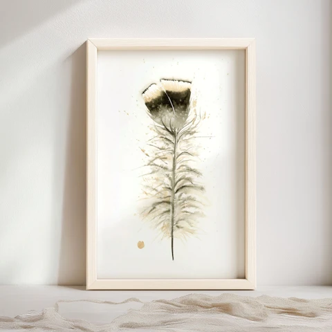 Image of a feather watercolor painting by Shayna Larsen, originals & prints available