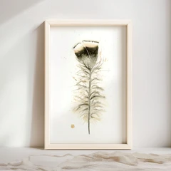 Image of a feather watercolor painting by Shayna Larsen, originals & prints available