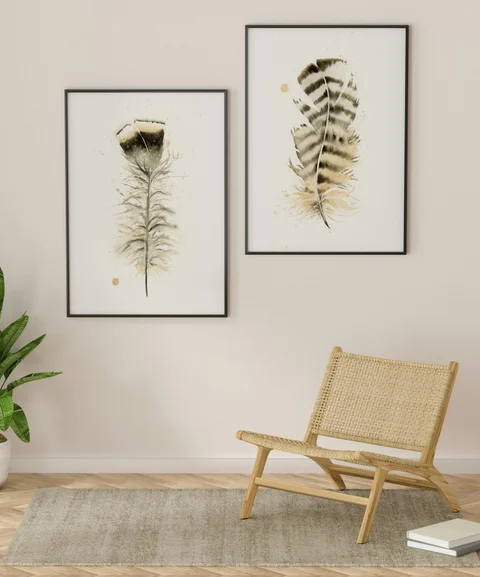 Image of a feather watercolor painting by Shayna Larsen, originals & prints available