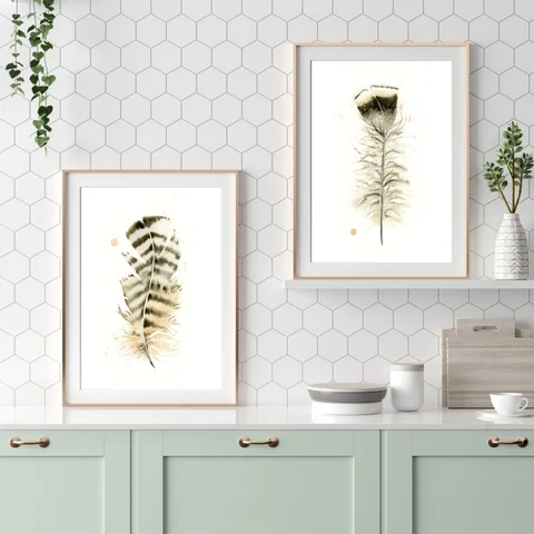 Image of a feather watercolor painting by Shayna Larsen, originals & prints available