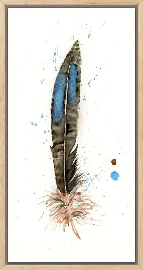 Image of a feather watercolor painting by Shayna Larsen, originals & prints available