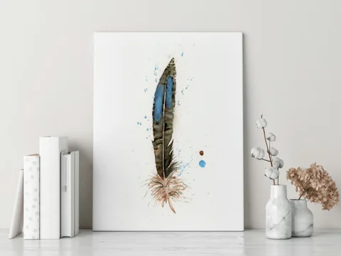 Image of a feather watercolor painting by Shayna Larsen, originals & prints available