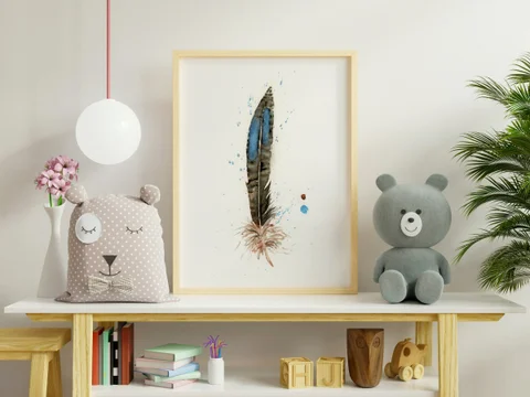 Image of a feather watercolor painting by Shayna Larsen, originals & prints available