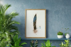 Image of a feather watercolor painting by Shayna Larsen, originals & prints available