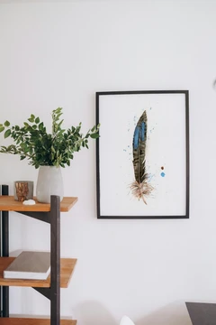 Image of a feather watercolor painting by Shayna Larsen, originals & prints available