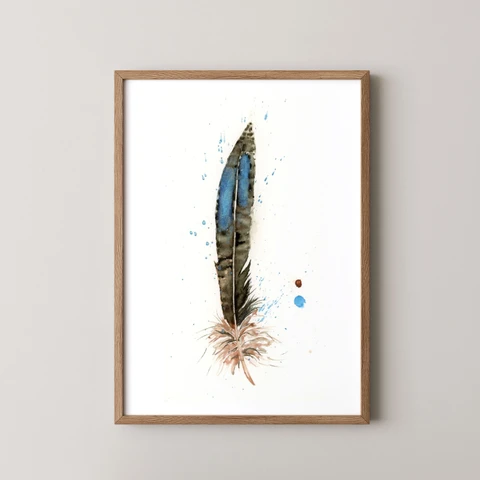 Image of a feather watercolor painting by Shayna Larsen, originals & prints available