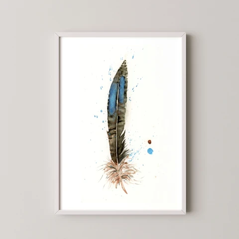 Image of a feather watercolor painting by Shayna Larsen, originals & prints available