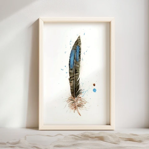 Image of a feather watercolor painting by Shayna Larsen, originals & prints available