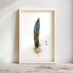 Image of a feather watercolor painting by Shayna Larsen, originals & prints available