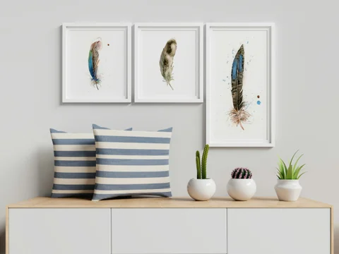 Image of a feather watercolor painting by Shayna Larsen, originals & prints available