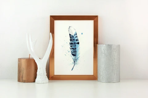 Image of a feather watercolor painting by Shayna Larsen, originals & prints available