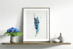 Image of a feather watercolor painting by Shayna Larsen, originals & prints available