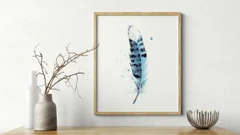 Image of a feather watercolor painting by Shayna Larsen, originals & prints available