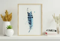 Image of a feather watercolor painting by Shayna Larsen, originals & prints available