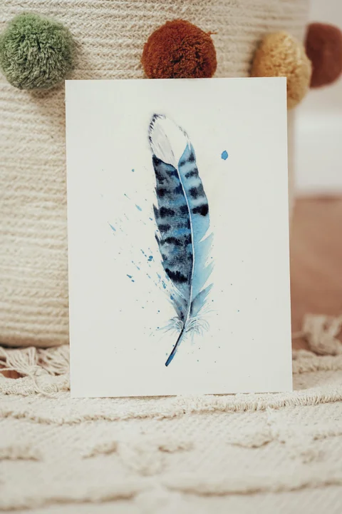 Image of a feather watercolor painting by Shayna Larsen, originals & prints available
