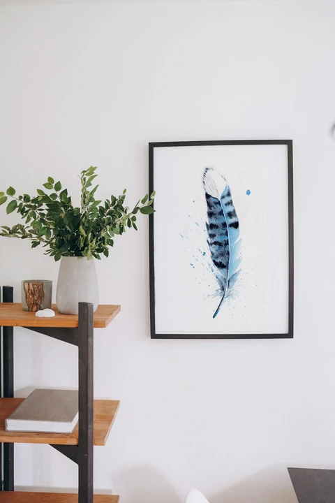 Image of a feather watercolor painting by Shayna Larsen, originals & prints available