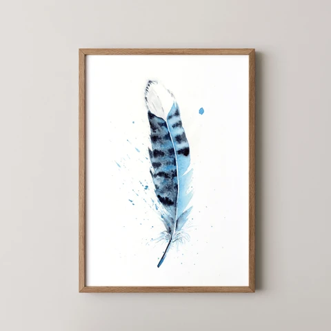 Image of a feather watercolor painting by Shayna Larsen, originals & prints available