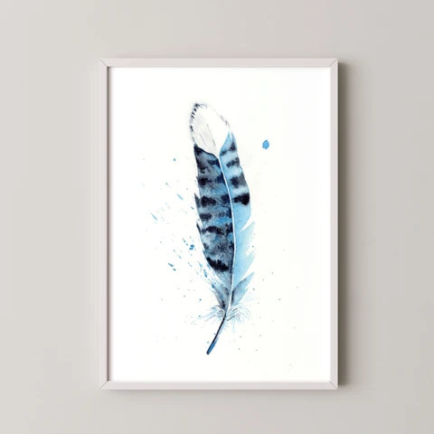 Image of a feather watercolor painting by Shayna Larsen, originals & prints available