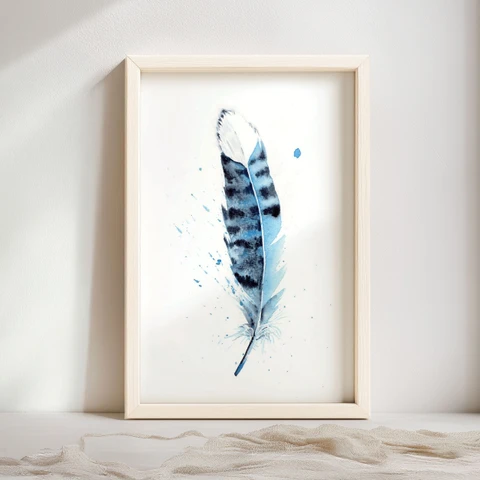 Image of a feather watercolor painting by Shayna Larsen, originals & prints available