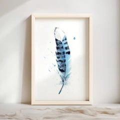 Image of a feather watercolor painting by Shayna Larsen, originals & prints available