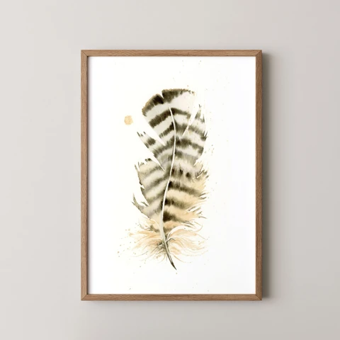 Image of a feather watercolor painting by Shayna Larsen, originals & prints available