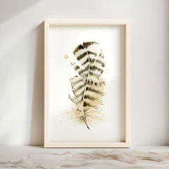 Image of a feather watercolor painting by Shayna Larsen, originals & prints available