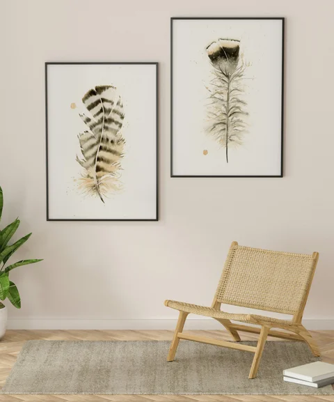 Image of a feather watercolor painting by Shayna Larsen, originals & prints available