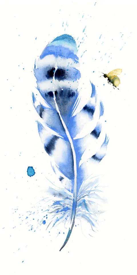 Image of a feather watercolor painting by Shayna Larsen, originals & prints available