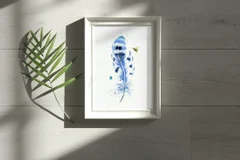 Image of a feather watercolor painting by Shayna Larsen, originals & prints available