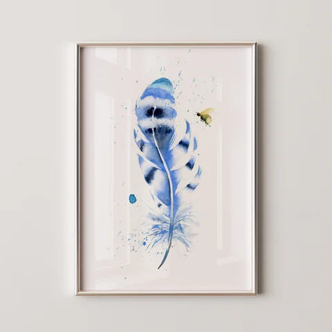 Image of a feather watercolor painting by Shayna Larsen, originals & prints available