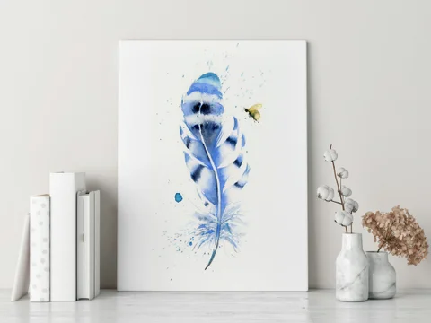 Image of a feather watercolor painting by Shayna Larsen, originals & prints available
