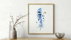 Image of a feather watercolor painting by Shayna Larsen, originals & prints available