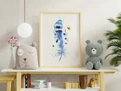 Image of a feather watercolor painting by Shayna Larsen, originals & prints available