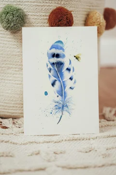 Image of a feather watercolor painting by Shayna Larsen, originals & prints available