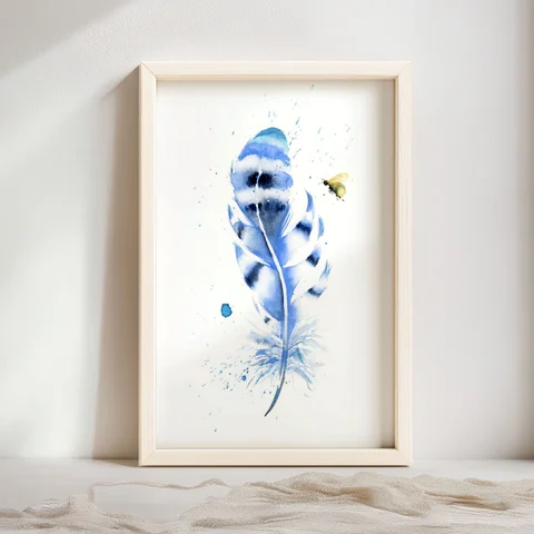 Image of a feather watercolor painting by Shayna Larsen, originals & prints available