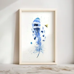 Image of a feather watercolor painting by Shayna Larsen, originals & prints available