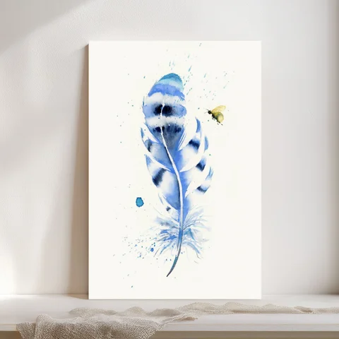 Image of a feather watercolor painting by Shayna Larsen, originals & prints available