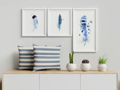 Image of a feather watercolor painting by Shayna Larsen, originals & prints available