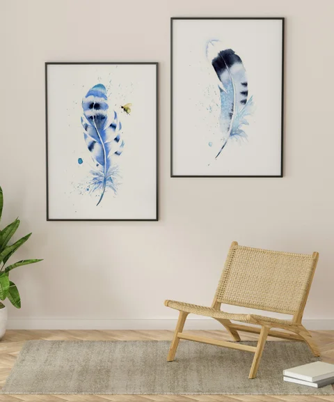 Image of a feather watercolor painting by Shayna Larsen, originals & prints available